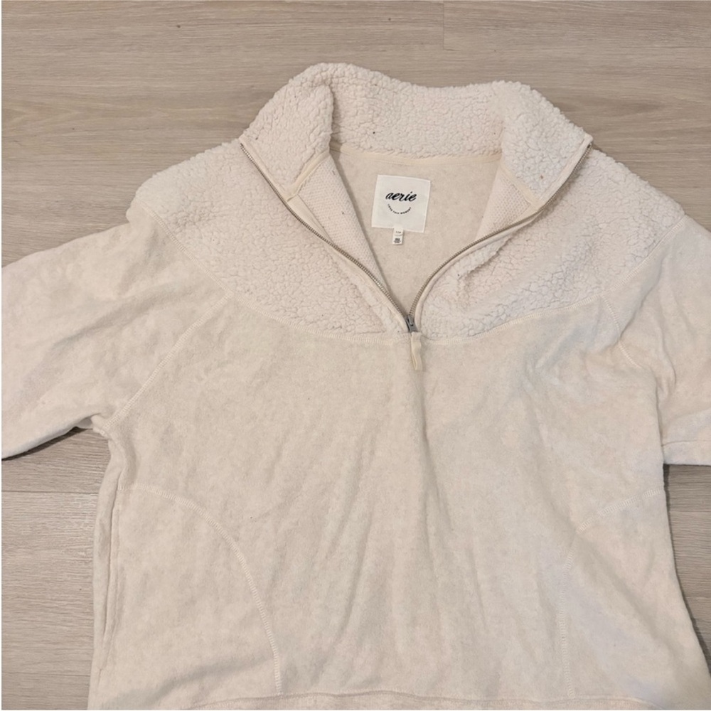 Aerie Cream Sherpa Quarter-Zip Jacket